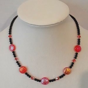 Handmade Czech glass and onyx necklace